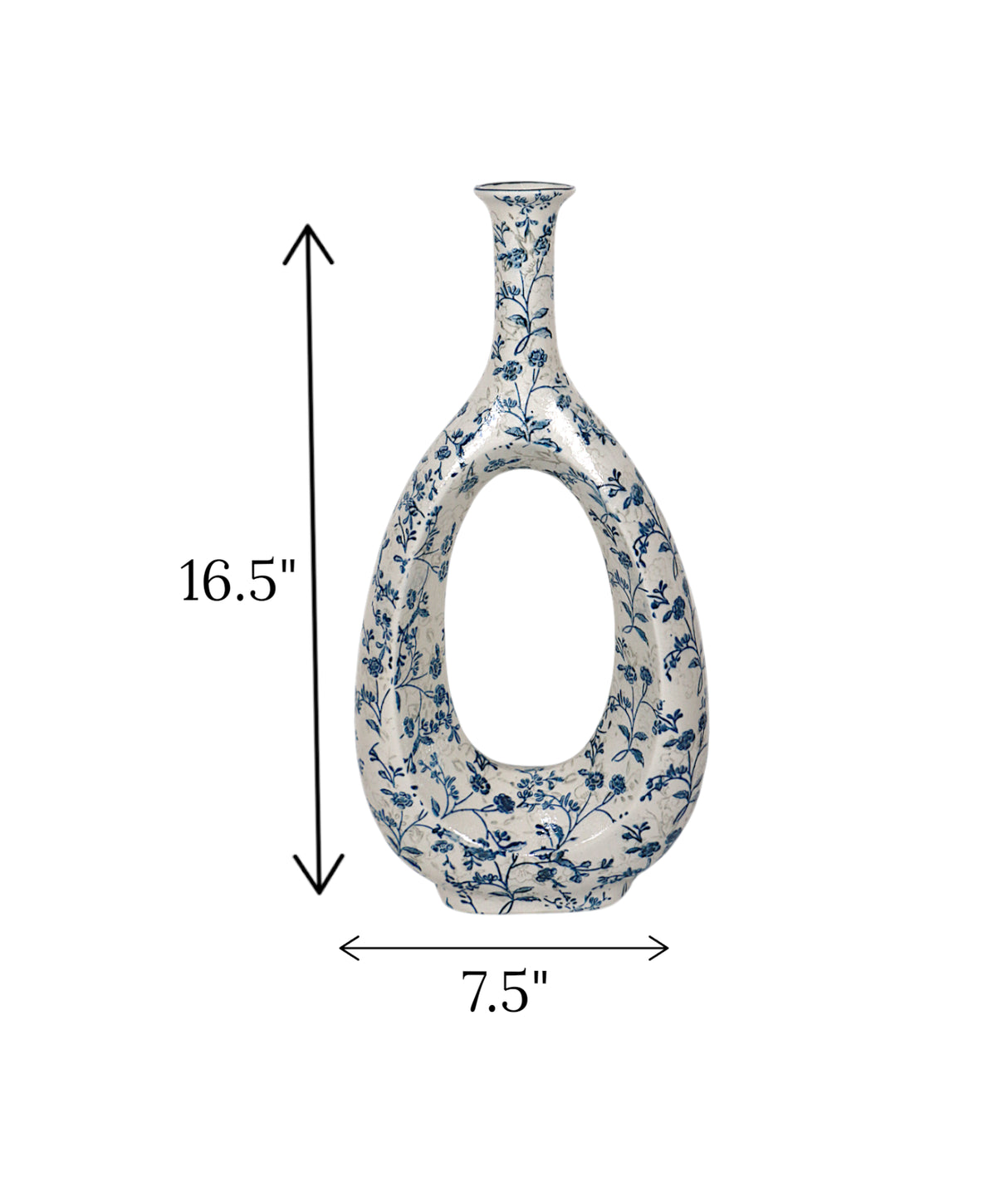 ceramic vase oval white & blue china 16.5x7.5