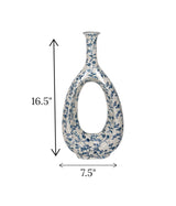 ceramic vase oval white & blue china 16.5x7.5