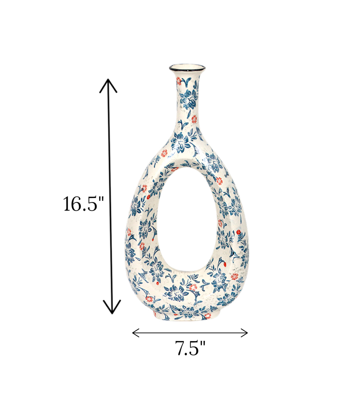 ceramic vase oval white & blue china 16.5x7.5