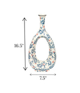 ceramic vase oval white & blue china 16.5x7.5
