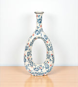 ceramic vase oval white & blue china 16.5x7.5