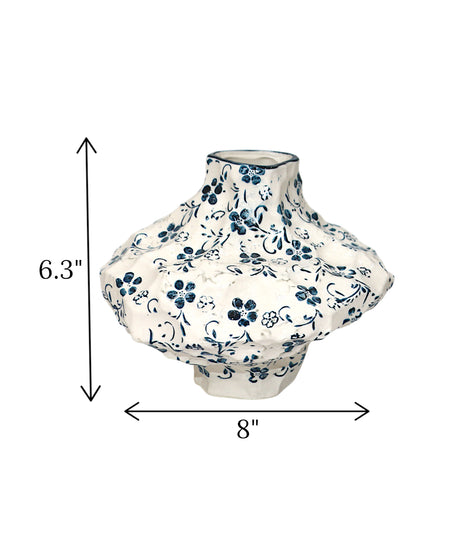 ceramic vase white & blue china 6.3x8