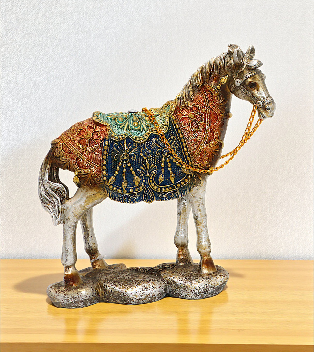 statue horse with chain antique multi small china 8.2x8
