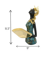 statue african lady black with tary china 11.5"x9"