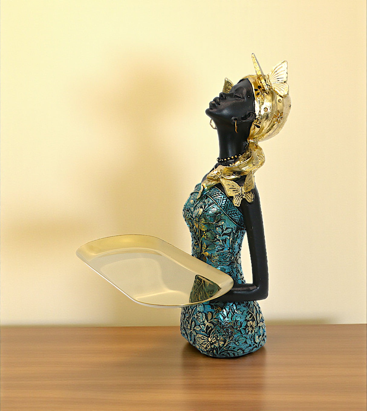 statue african lady black with tary china 11.5"x9"