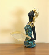 statue african lady black with tary china 11.5"x9"