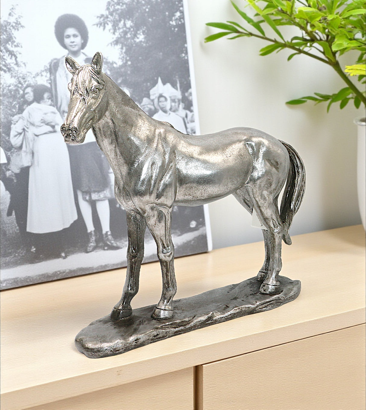 statue horse silver large china 12.2"x12.5"