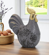 statue rooster gray & golden china 7.5"x7"