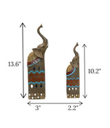 statue elephant 2pc brown with mini mirror china (13.6"x3") (10.2"x2.2")