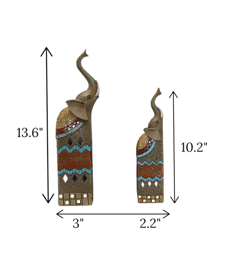 statue elephant 2pc brown with mini mirror china (13.6"x3") (10.2"x2.2")