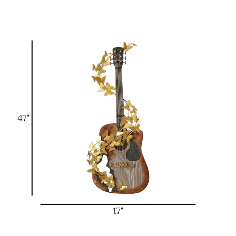 metal wall hanging guitar butterfly multi 47''x17'' china