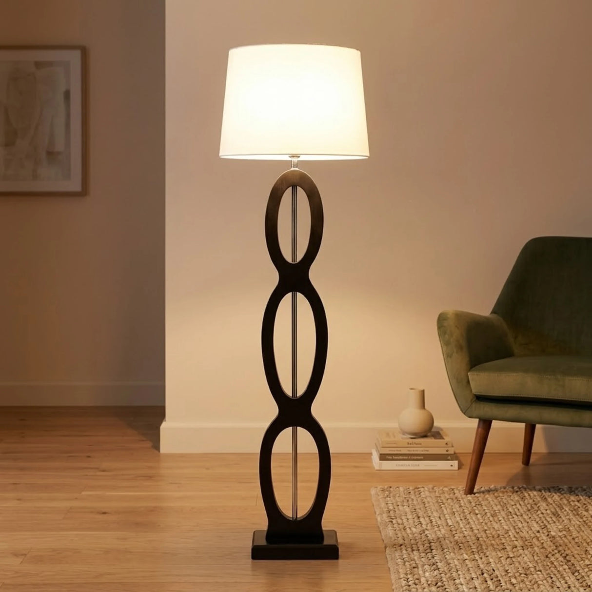 floor lamp wood 3 oval brown 62''x16''