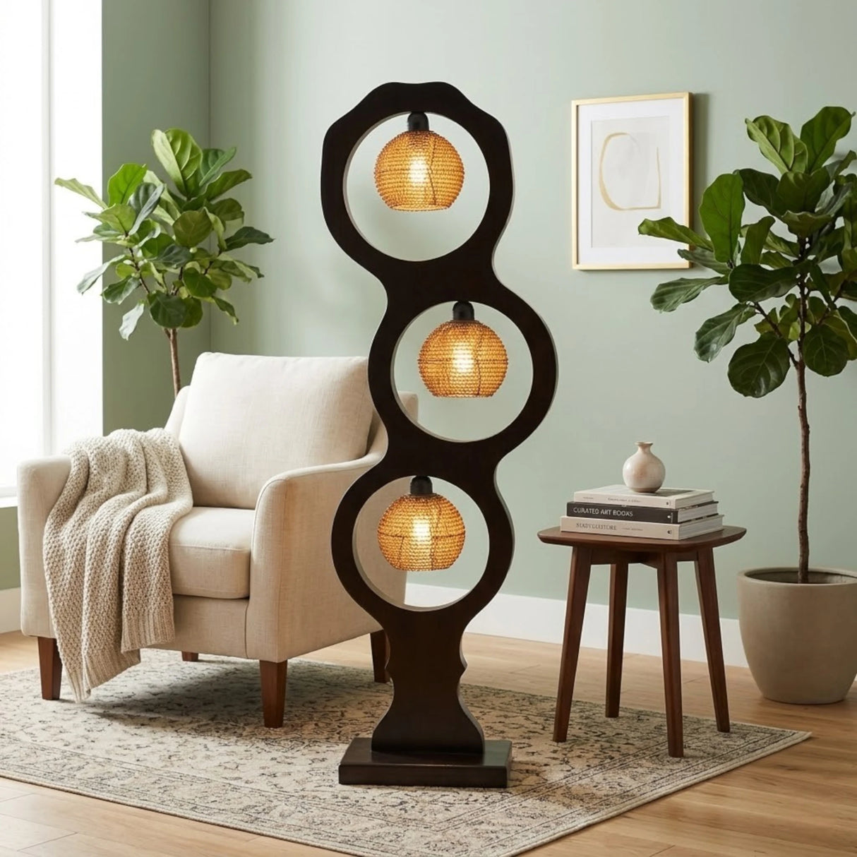 floor lamp wood 3ring 49''x12''
