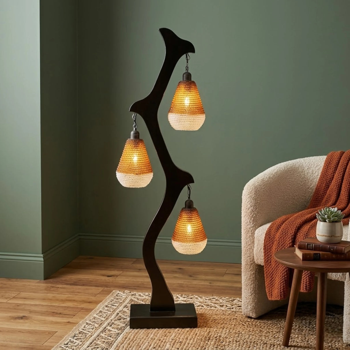 floor lamp wood branch shaped with 3 holder 50''x12''