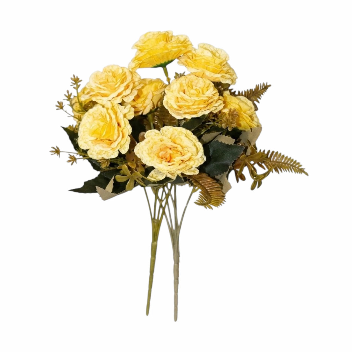 flower bunch peony yellow with brown leaves