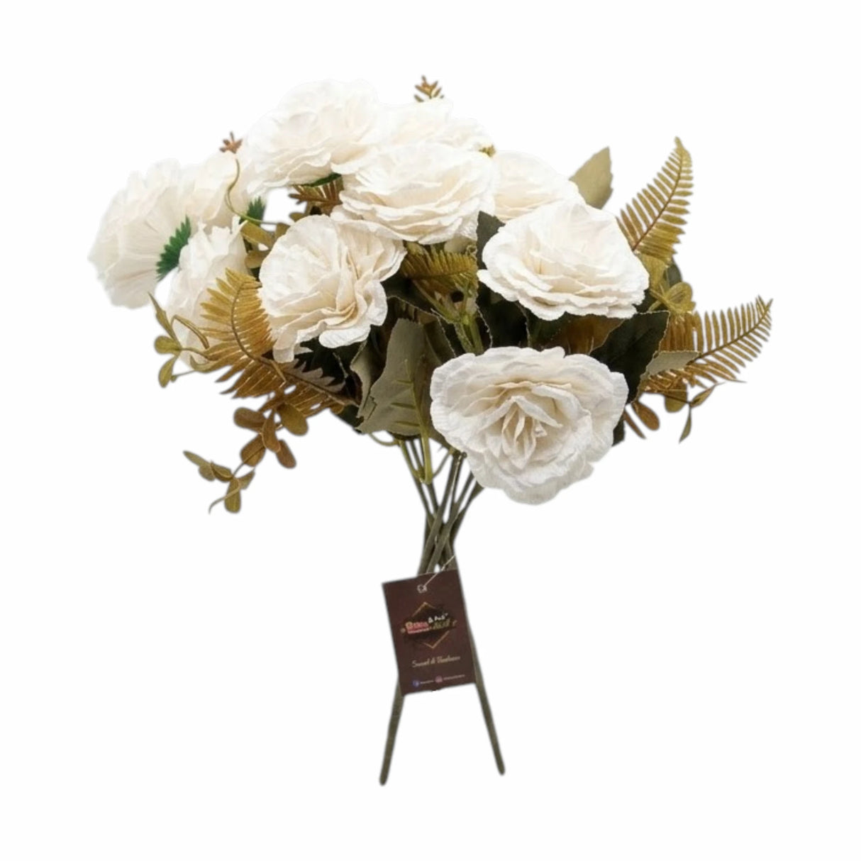 flower bunch peony white with brown leaves