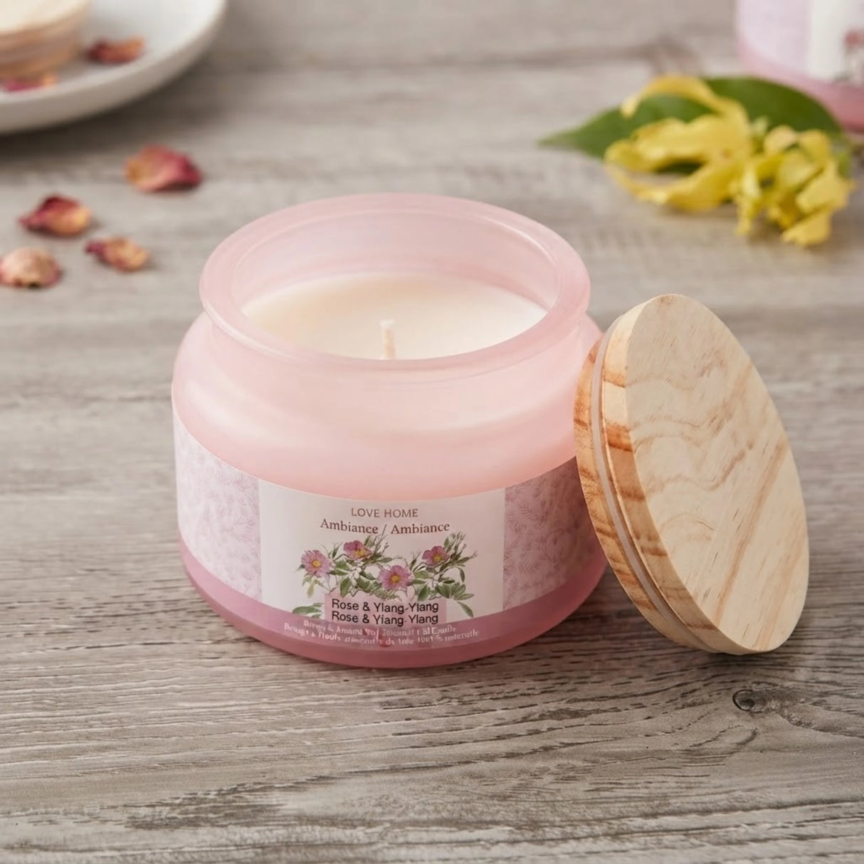 scented wax candle glass rose & ylang 3''x4'' china
