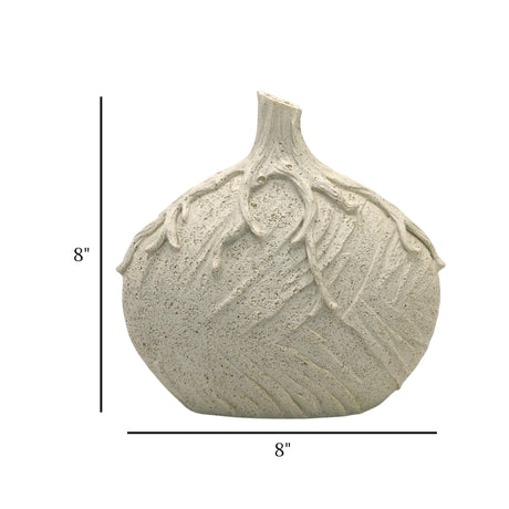 decorative leaf textured vase ceramic beige color  8"x8" china