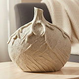 decorative leaf textured vase ceramic beige color  8"x8" china