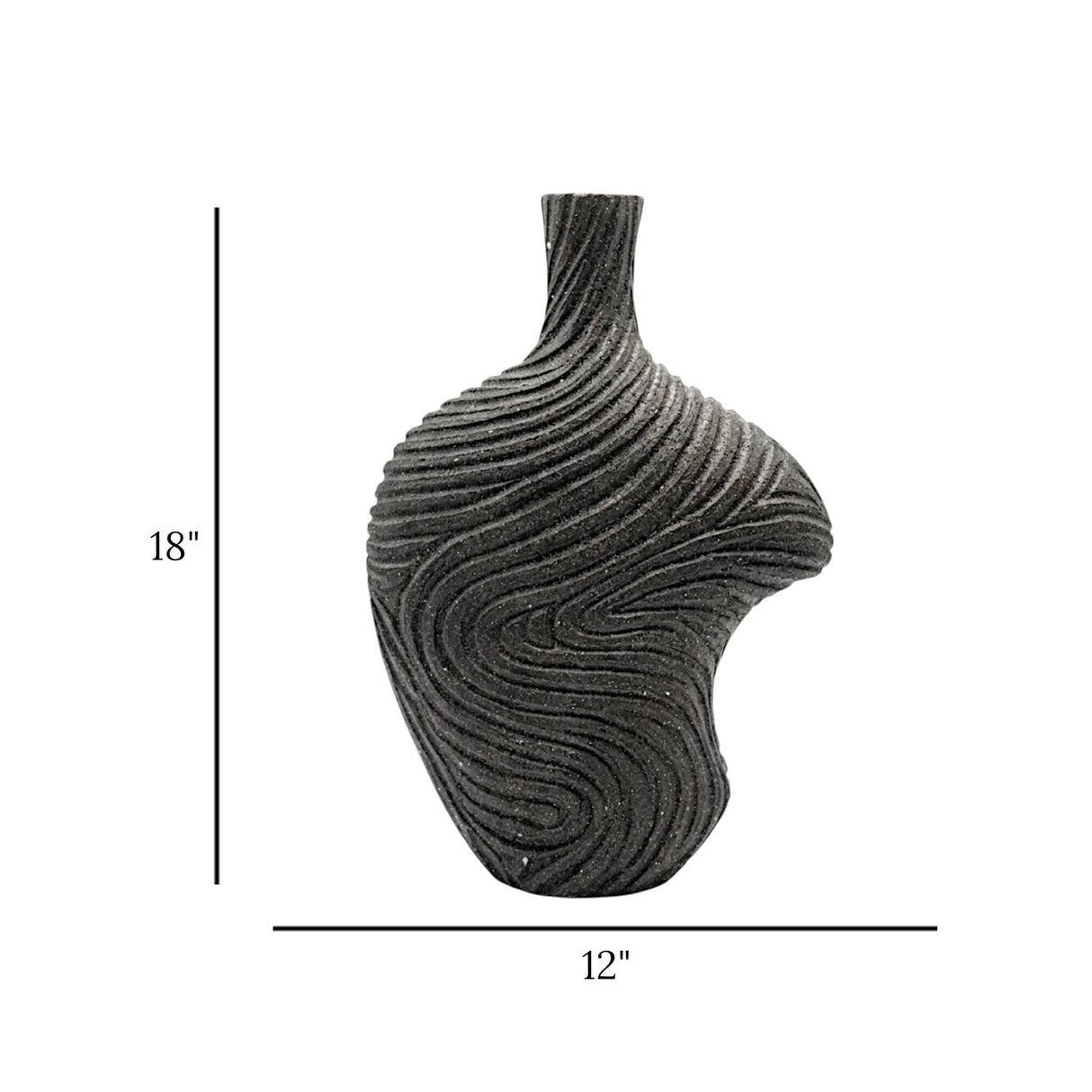 decorative asymmetric wave textured vase ceramic black color 12"x18" china
