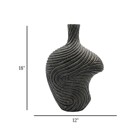 decorative asymmetric wave textured vase ceramic black color 12"x18" china
