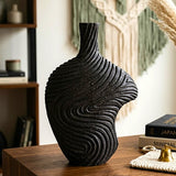decorative asymmetric wave textured vase ceramic black color 12"x18" china