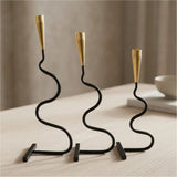 twisted candle holder 3pc set black & golden china