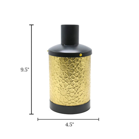 decorative metal vase textured black & golden small china