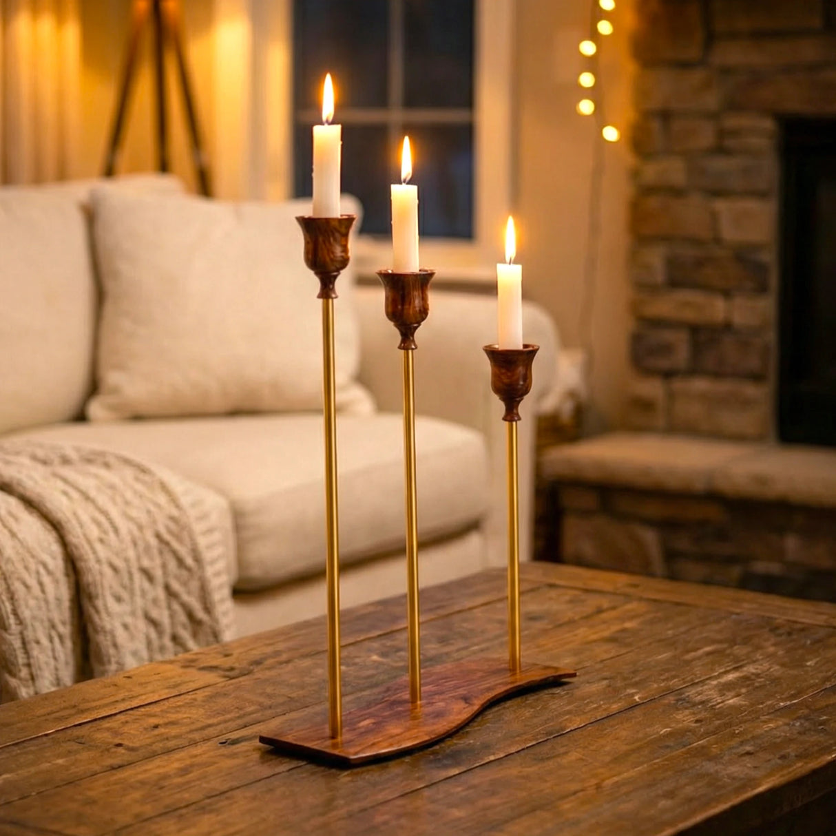 metal candle stand 3s wavy base brown & golden china