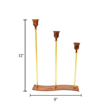metal candle stand 3s wavy base brown & golden china