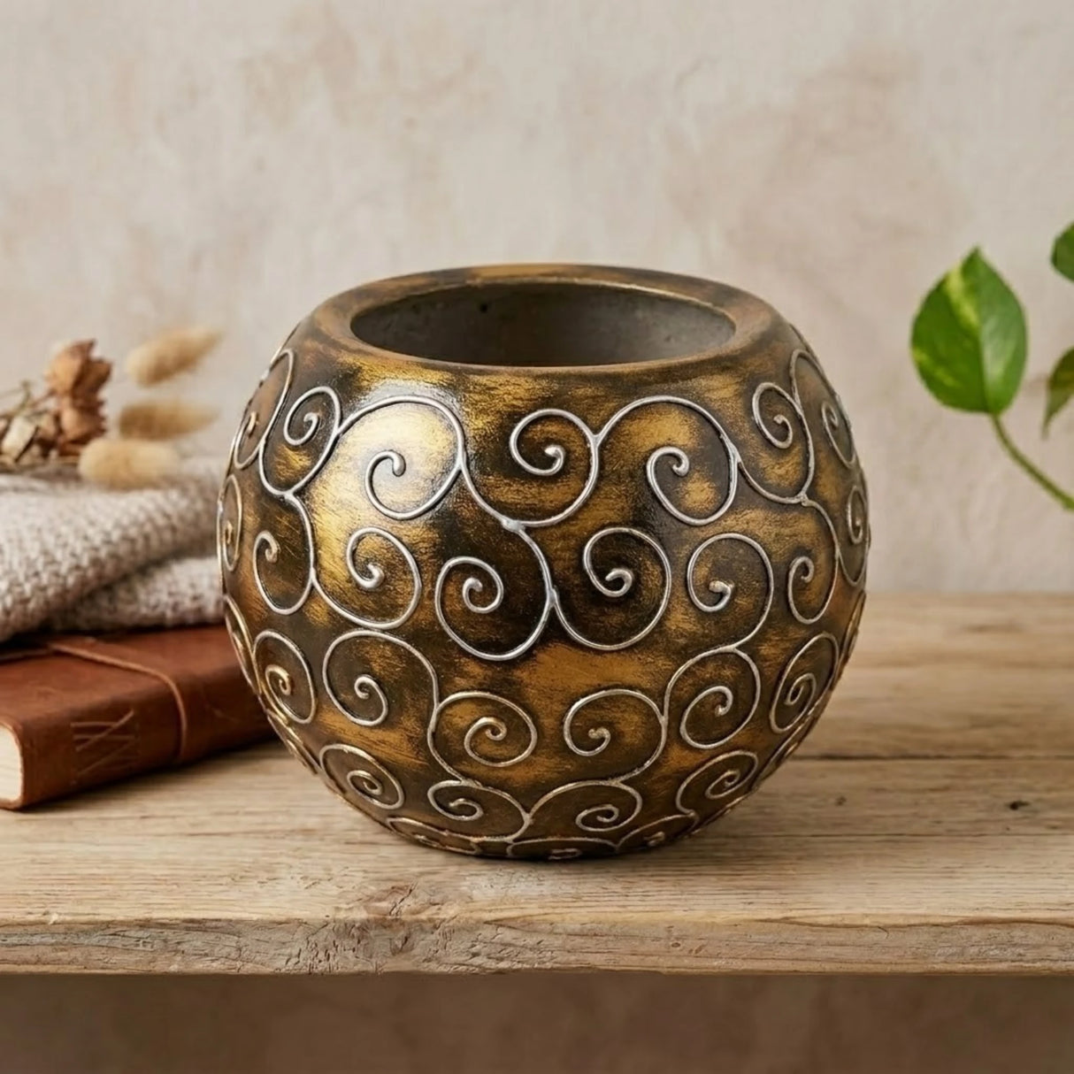 decorative fiber bowl antique golden small 9"x7''