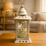 decorative metal hanging lantern off white china