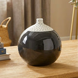 ceramic vase dots round white & black 9"x7" china