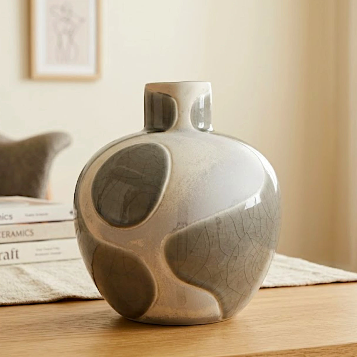ceramic vase textured abstract grey 7"x5" china