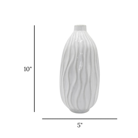 ceramic vase embosed textured wavy lines white 10"x5" china