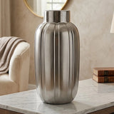 ceramic vase vertical ribbed pattern silver small 9''x 5'' china