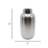 ceramic vase vertical ribbed pattern silver small 9''x 5'' china