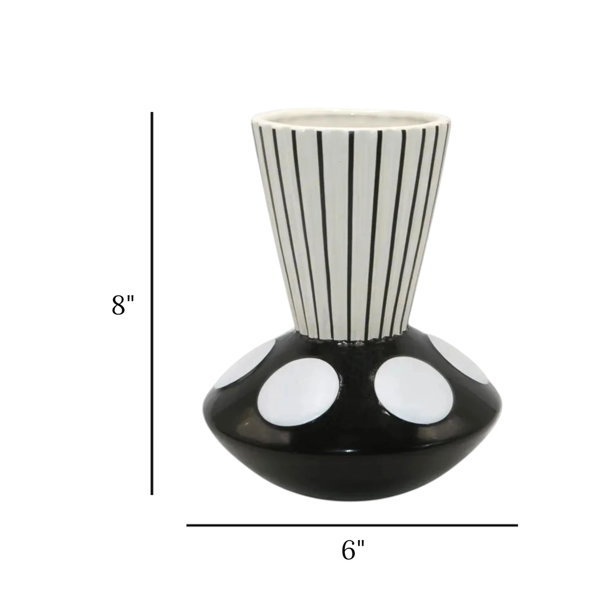 ceramic vase brillar black & white 8"x6" china