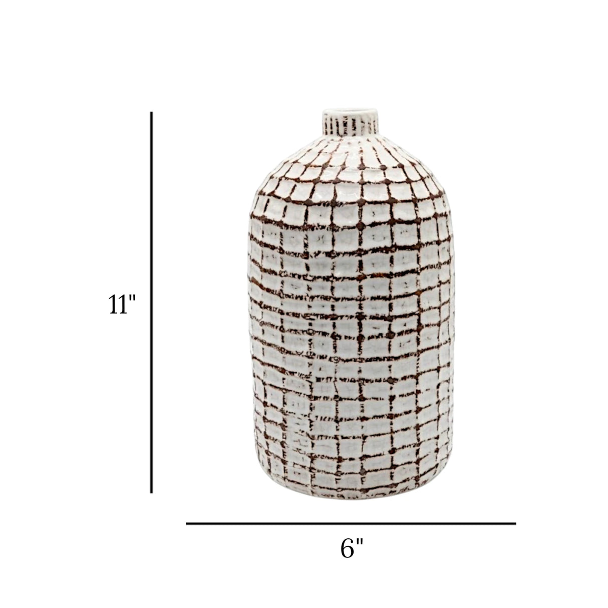 ceramic vase textured white 11"x6" china