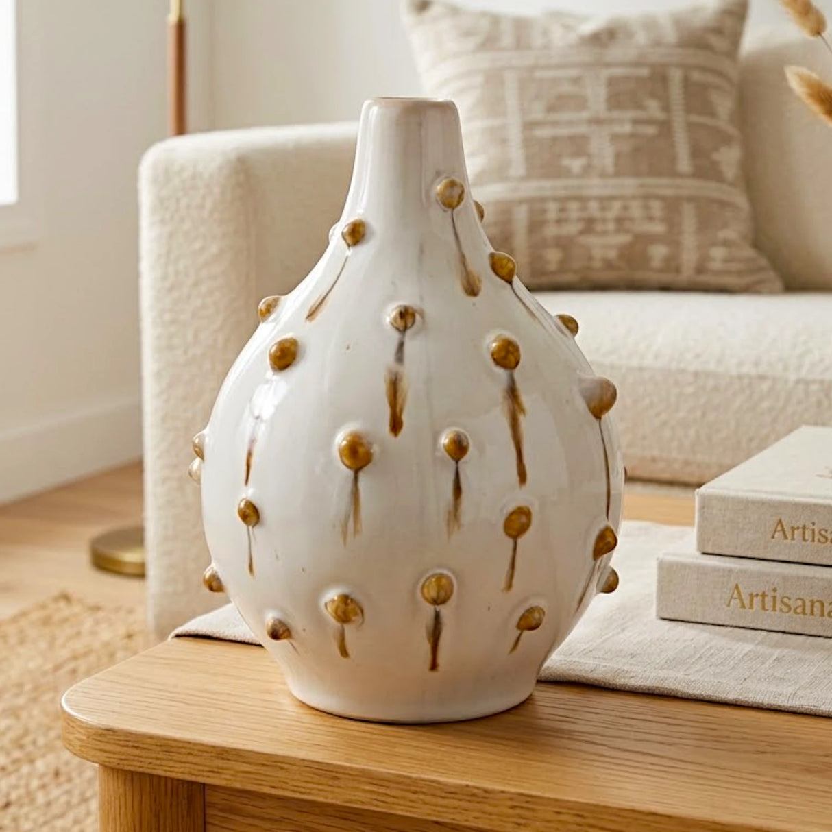 decorative ceramic vase doted white & brown 8''x5" china