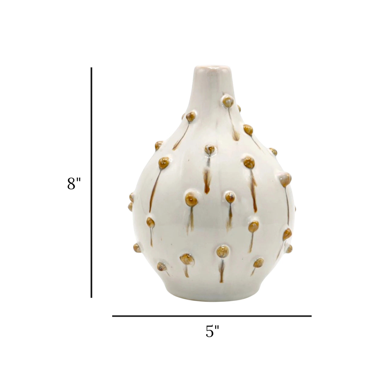decorative ceramic vase doted white & brown 8''x5" china