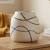 ceramic vase textured white base with black abstract lines small 7"x6" china