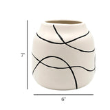 ceramic vase textured white base with black abstract lines small 7"x6" china