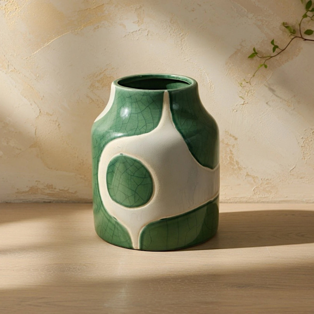 ceramic vase textured abstract green 6"x6" china