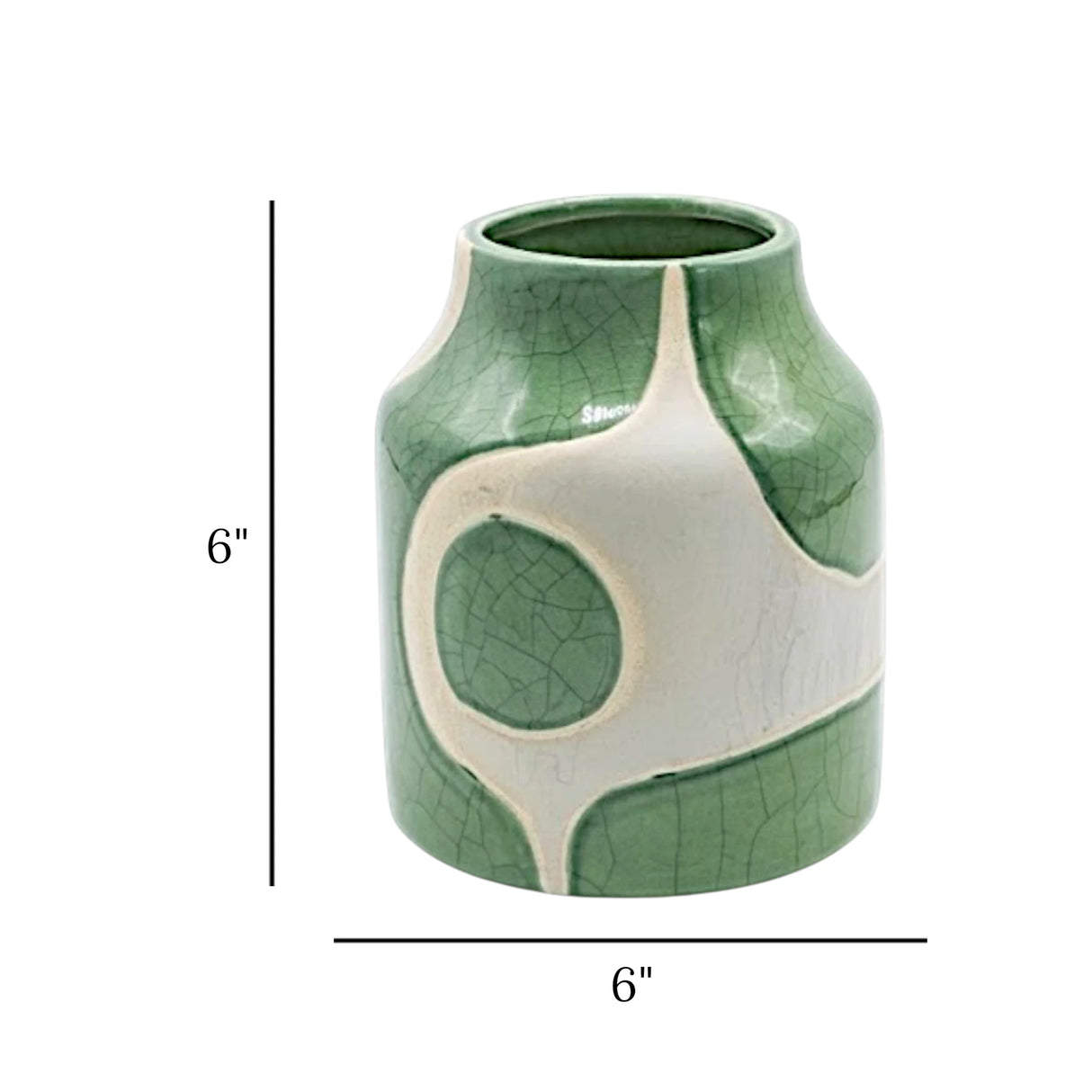 ceramic vase textured abstract green 6"x6" china