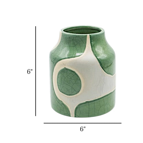ceramic vase textured abstract green 6"x6" china