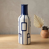 ceramic vase white & blue textured  geometric patterns 11''x4" china