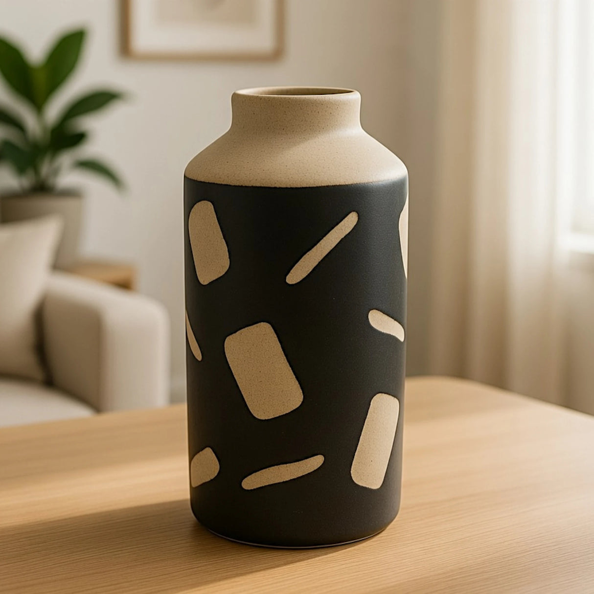 ceramic vase embosed textured black & brown small 8"x5" china