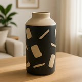 ceramic vase embosed textured black & brown small 8"x5" china