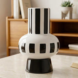 ceramic vase black & white striped 11"x8" china